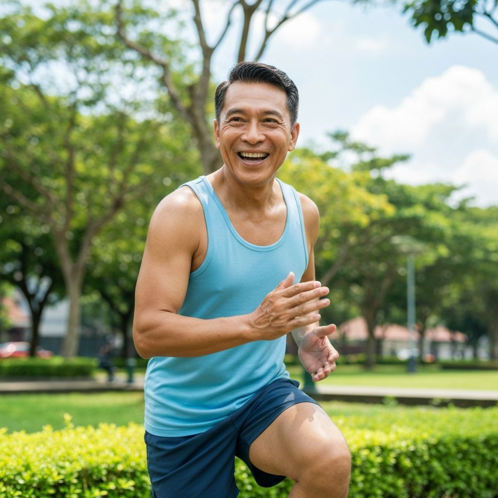 Pria aktif berusia 50+ melakukan latihan